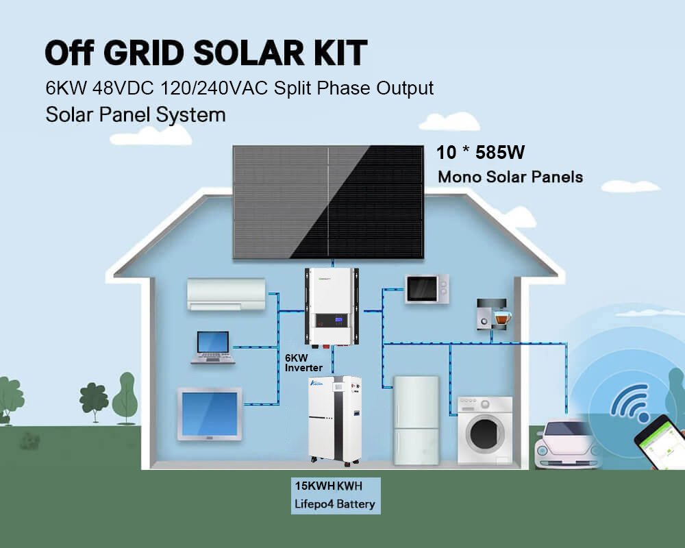 6kw off grid solar system with 15kwh floor lifepo4 battery