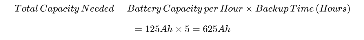 total battery capacity need for 5hours