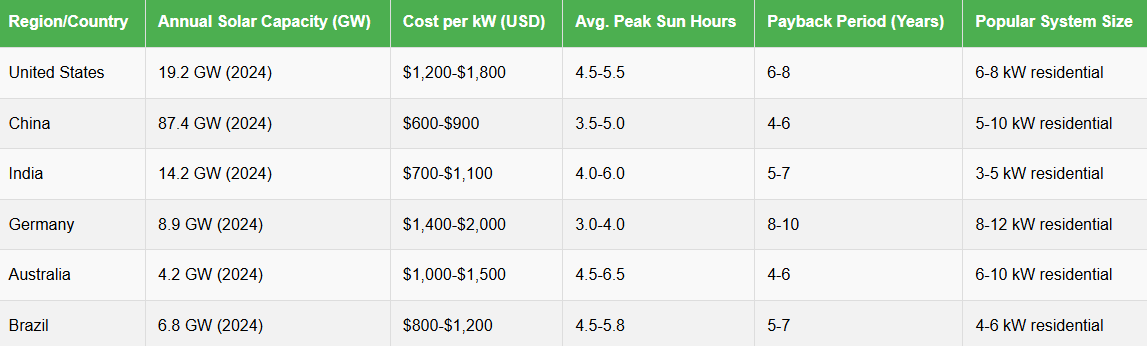 Global Solar Market Trends and Regional Installation Data