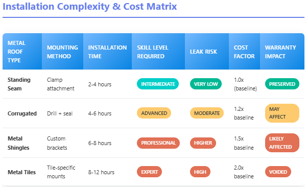 installation complexity and cost matrix