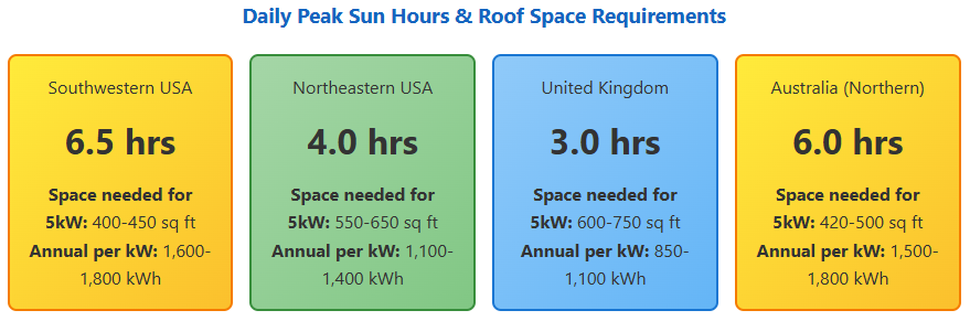 daily peak sun hours and roof space requirements