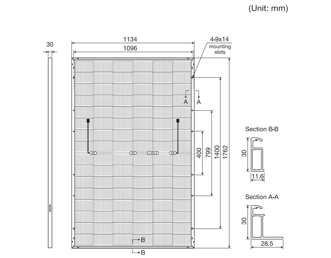 Dimension-of-dual-glass-445W-465W-bifacial-from-LESSO