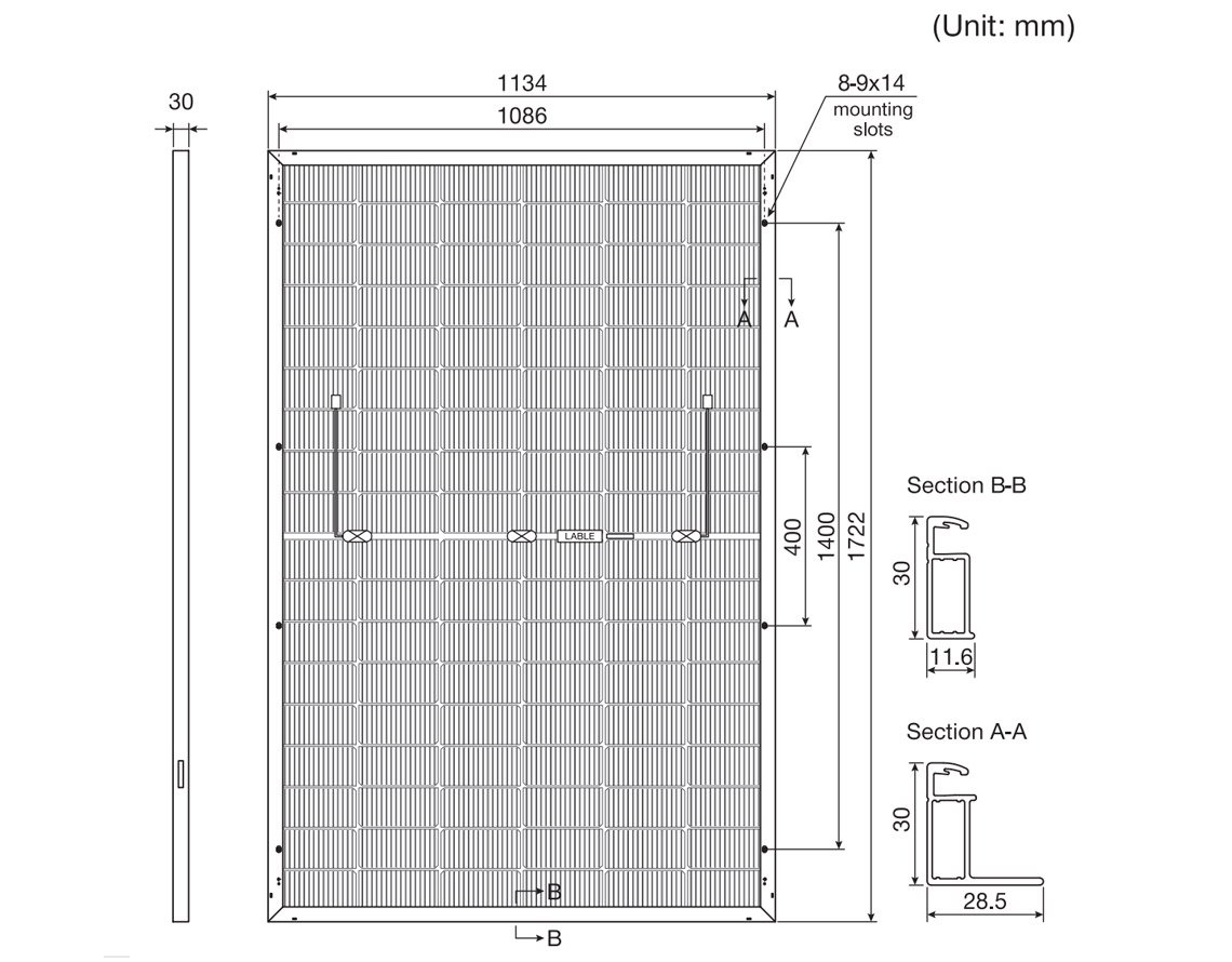 dimension-of-LESSO-430W-450W-Solar-panels