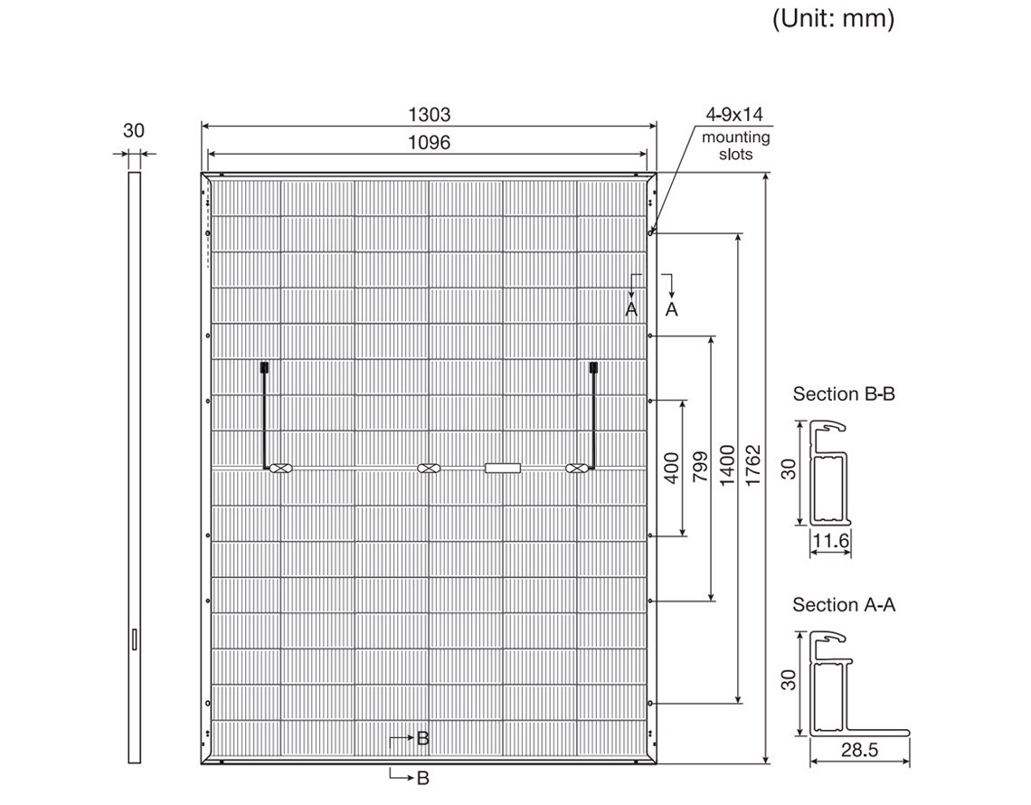 dimension-of-LESSO-510W-530W-dual-glass-bifacial-modules-solar-panels