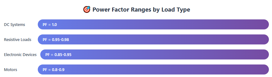 power factor ranges by load type
