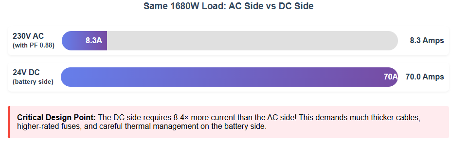 same 1680W load AC side vs DC side