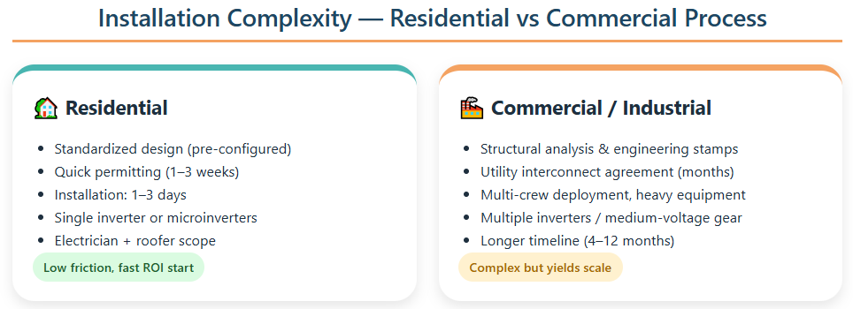 complexidade de instalação processo residencial vs comercial