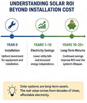 Solar return on investment timeline showing long-term energy savings over a 25-year system lifespan.