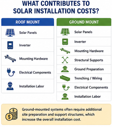 Solar installation cost comparison showing additional expenses associated with ground-mounted solar systems.