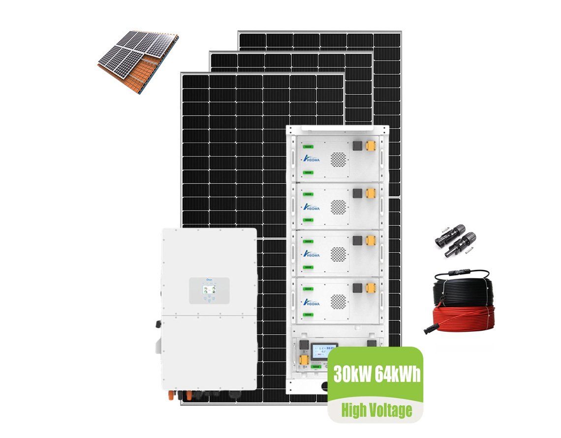 30kw 64kwh solar system with high voltage batteries