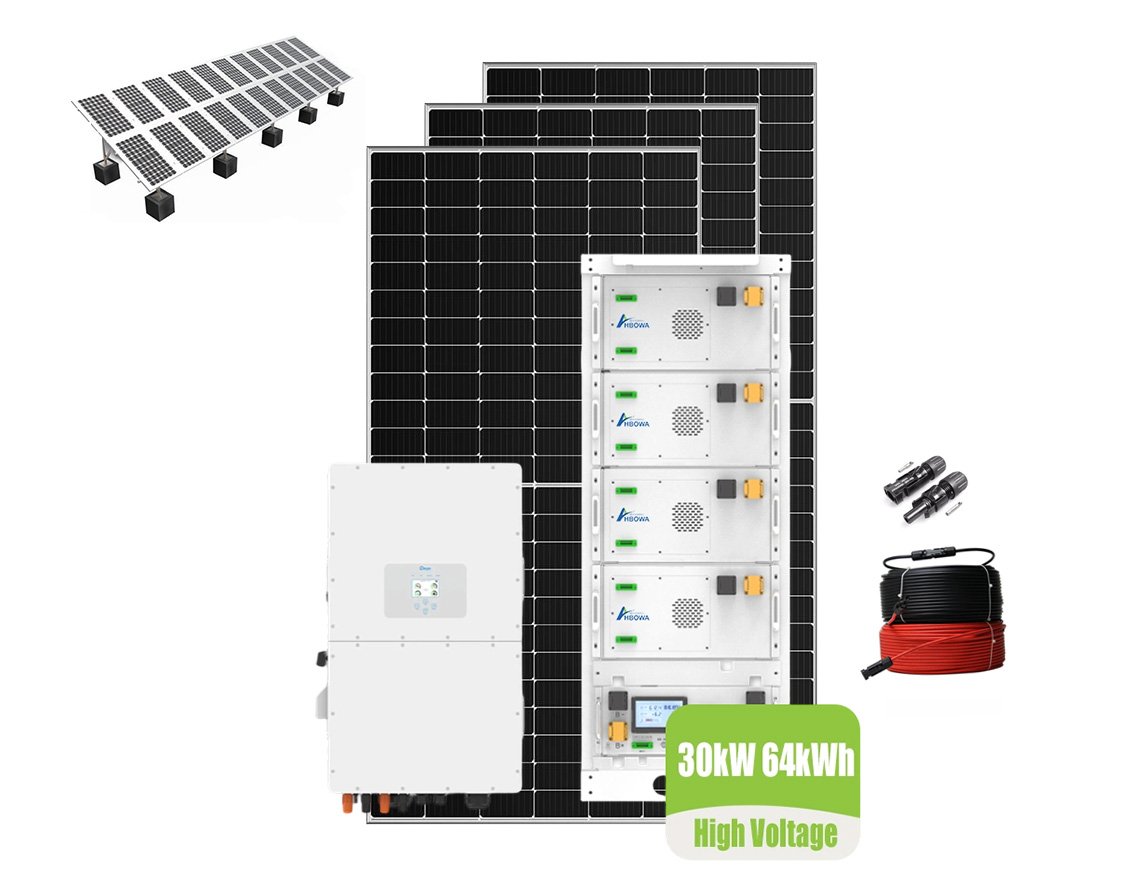 30kw solar power system with 64kwh high voltage batteries ground-mounted installation