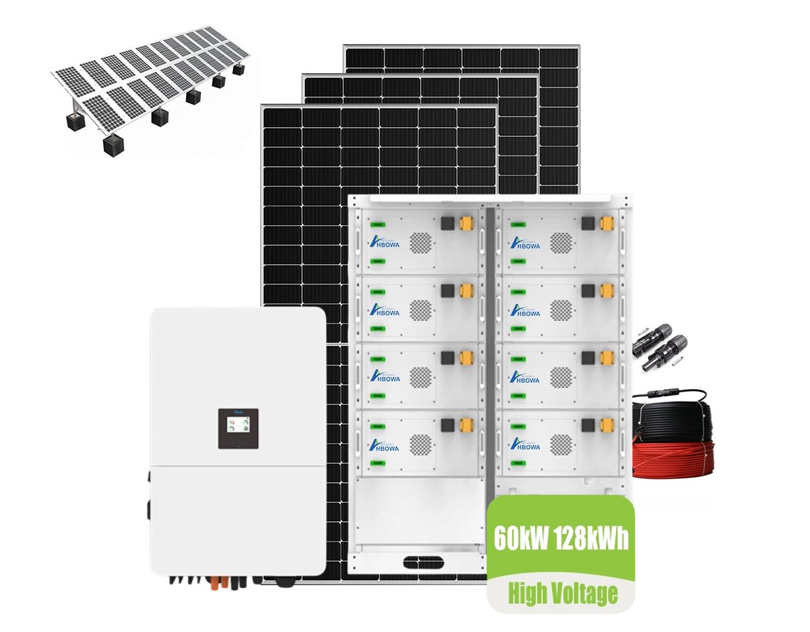 60kw solar power system with 128kwh high voltage battery