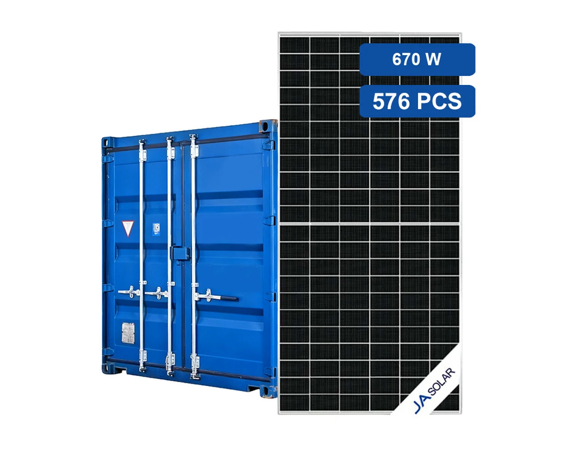 JA Solar 670W solar panels per container, 576 pieces