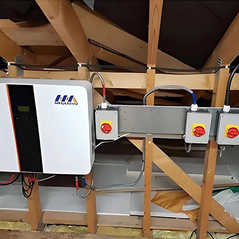 Megarevo G2S hybrid inverter installed in attic with isolation switches
