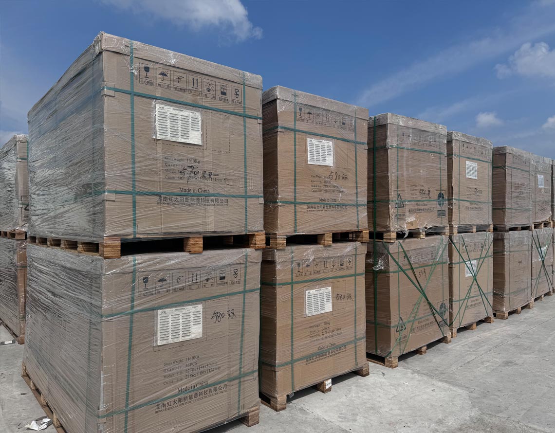 LONGi solar panels packed on pallets