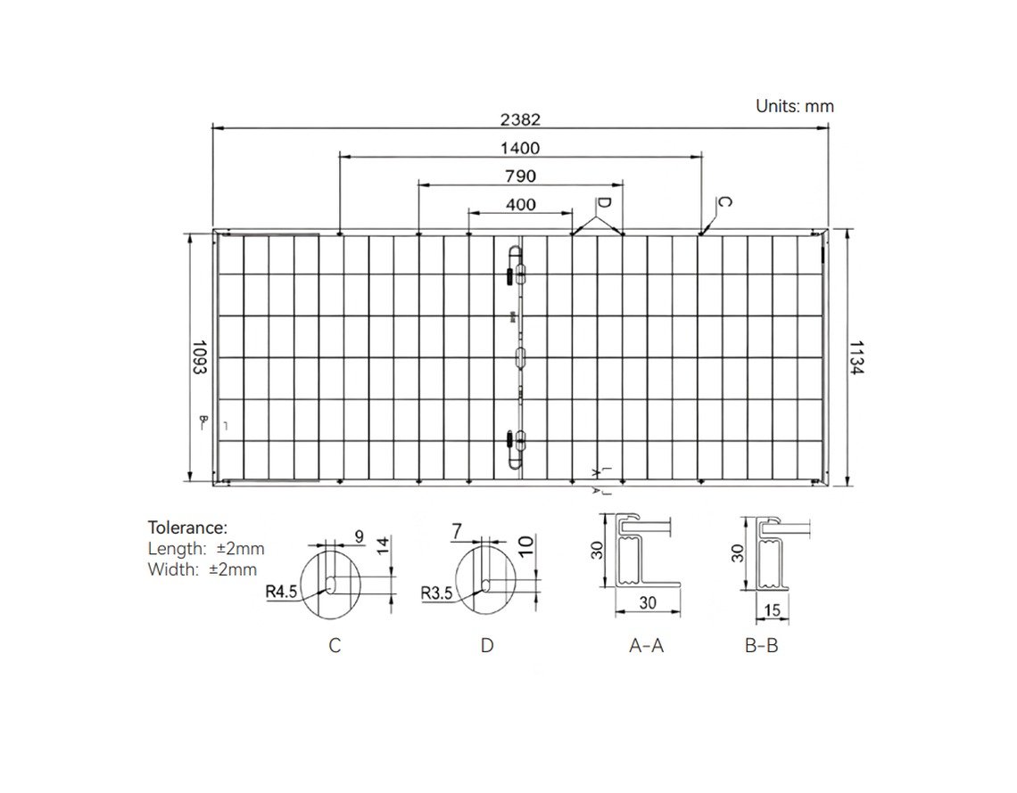 LONGi Hi-MO S10 LR7-72HJD module dimensions and mounting drawing