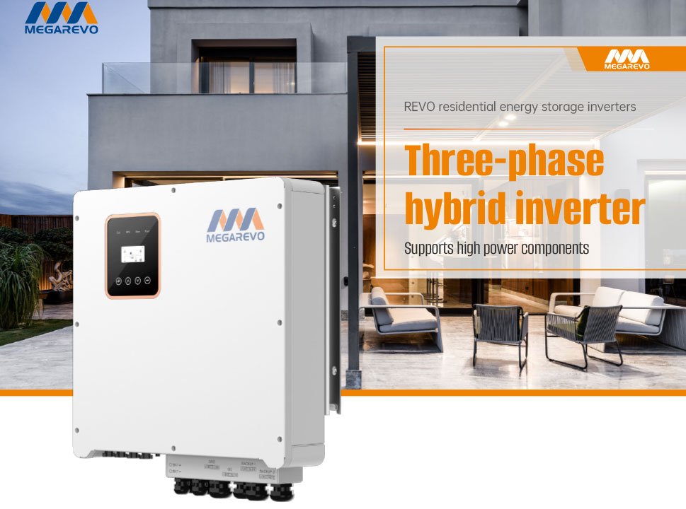 Megarevo REVO three-phase hybrid inverter at modern home