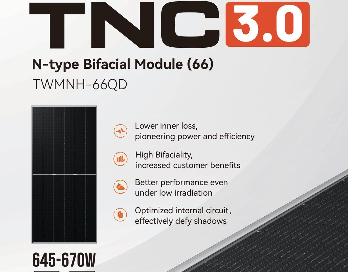 Tongwei TNC 3.0 TWMNH-66QD 645W-670W bifacial module overview