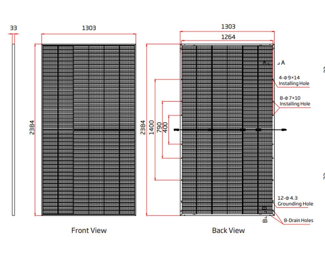 Trina Vertex N 735W-760W solar panel mechanical drawings